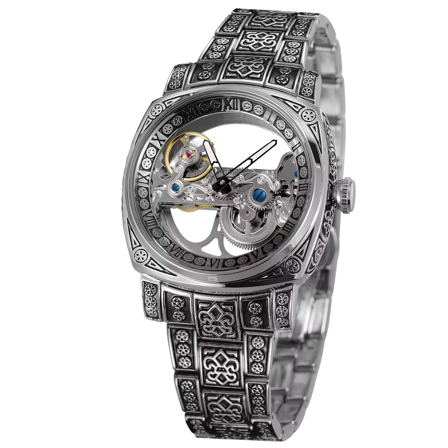 Luxury Skeleton Automatic Watch – Engraved Mechanical Masterpiece