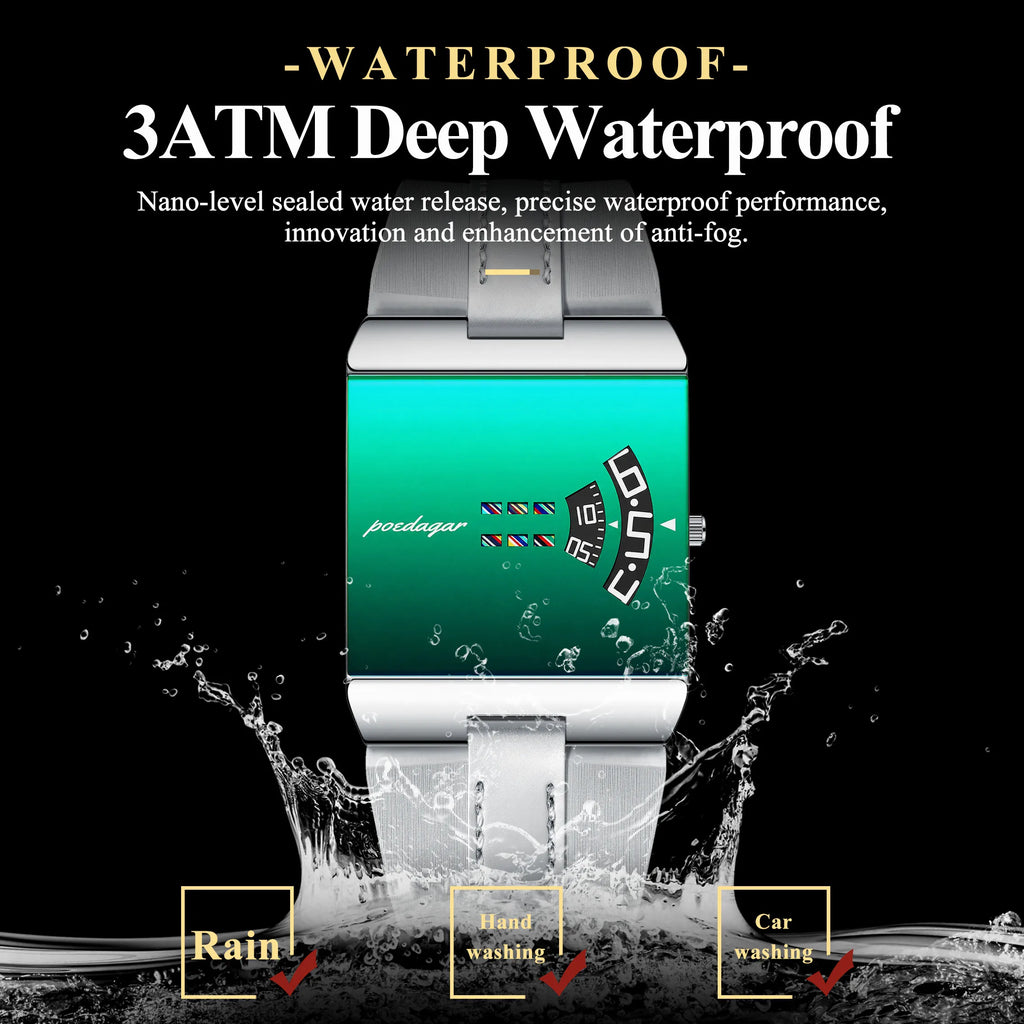 Poedagar 857 Luxury Men Watch Leather Strap Mint Green Mirror Dial Wristwatch Waterproof Daily Wear Watch for Men Factory Direct
