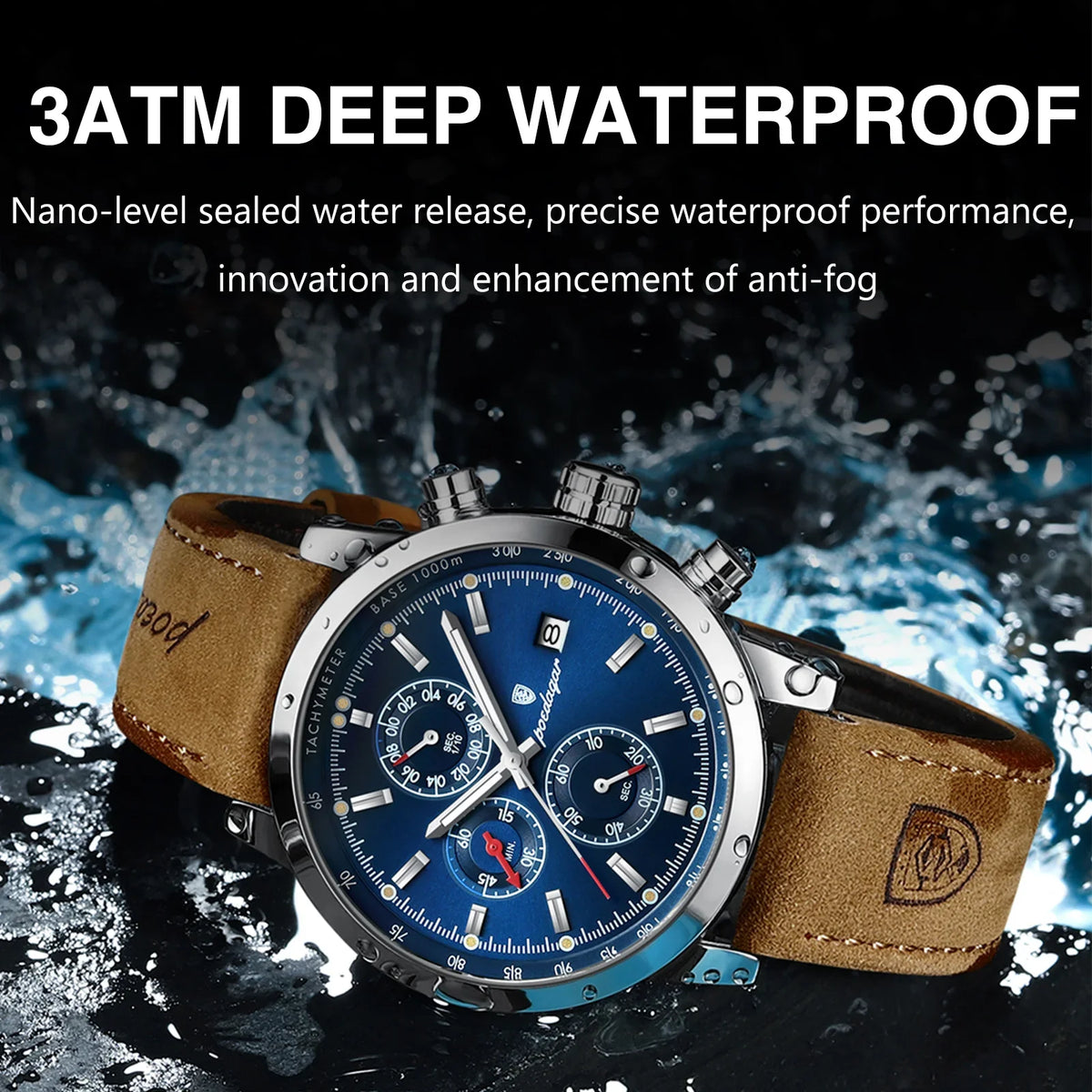 POEDAGAR Factory Wholesale Luxury Leather Quartz Watches Waterproof Luminous Wrist Chronograph Watch for Men