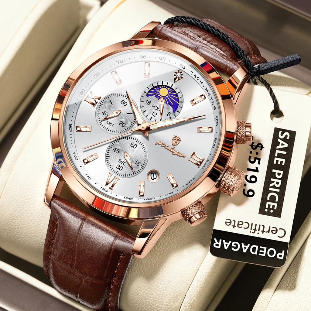 Poedagar 882 Men Business Watch Luxury Leather Strap Montre Waterproof Luminous Date Reloj Chronograph Quartz Wristwatch for Men