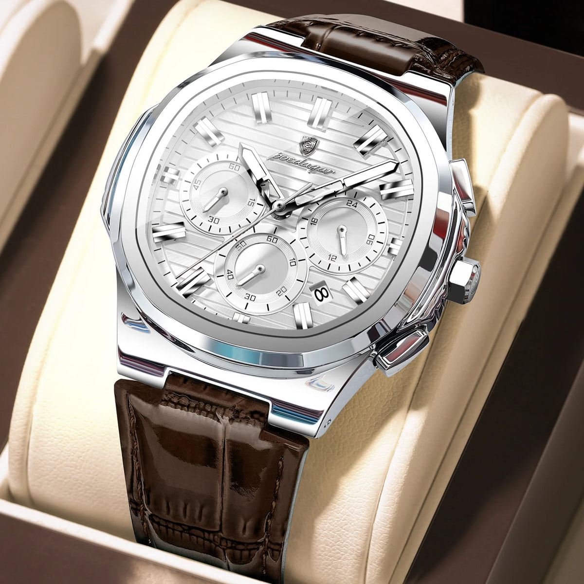 Poedagar 834 Luxury Mens Quartz Watch Wholesale Relogio Masculino Waterproof Luminous Leather Strap Chronograph Daily wear