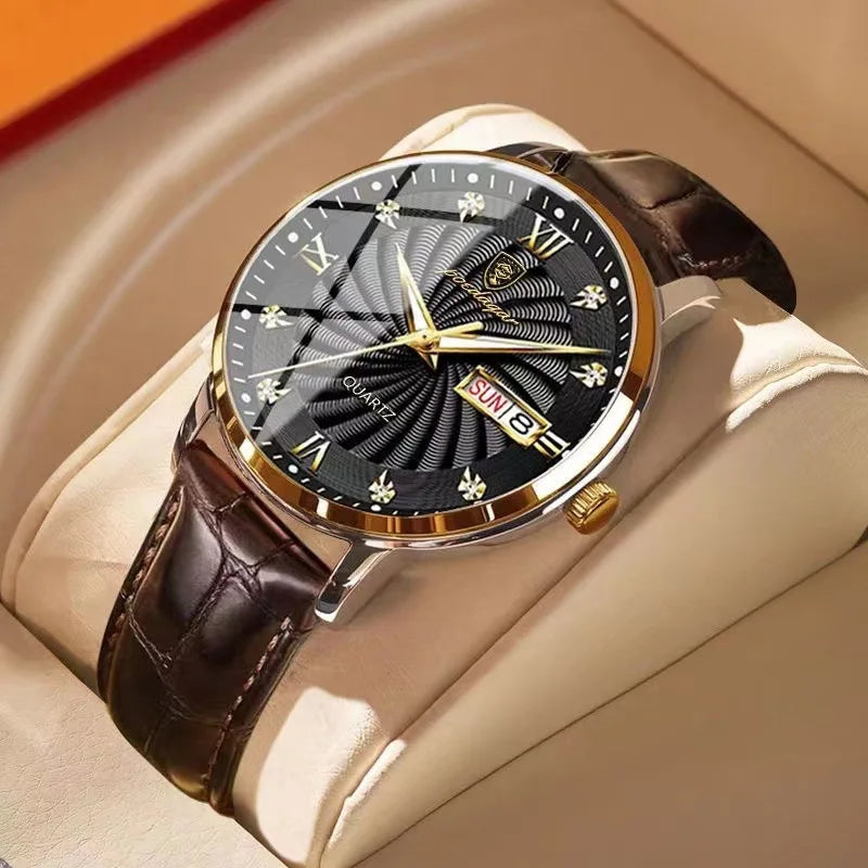 Poedagar Fashion Business Men Watches Wrist Leather Quartz Watches Waterproof Calendar Watch for Men Wholesale Relojes