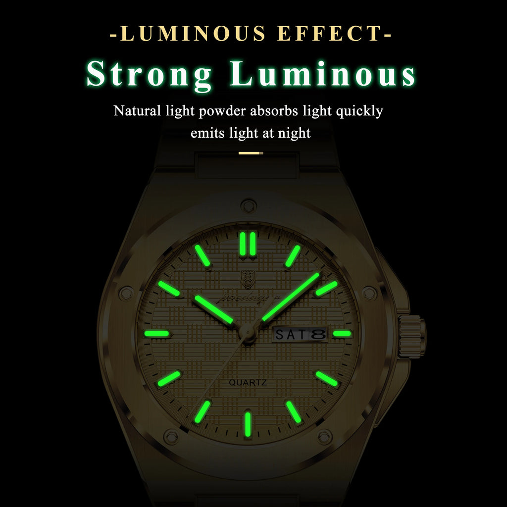 Poedagar 696 Luxury Mens Watch All Gold Stainless Steel Quartz Watches Luminous Waterproof Date Wristwatch for Man Factory Reloj