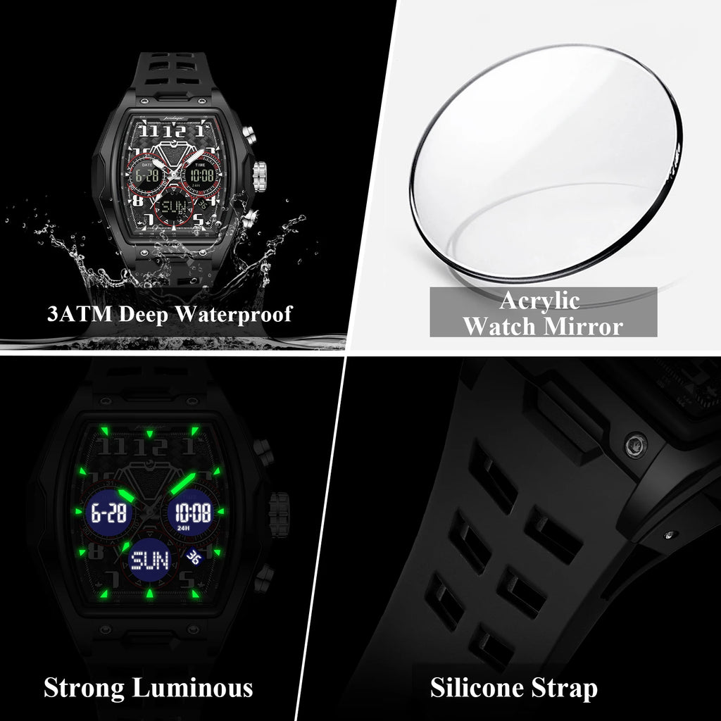 Poedagar 636 Men's Watch Analog-Digital Silicone Strap Quartz Watches Trendy Sport Dual Display Montre Waterproof Luminous Watch