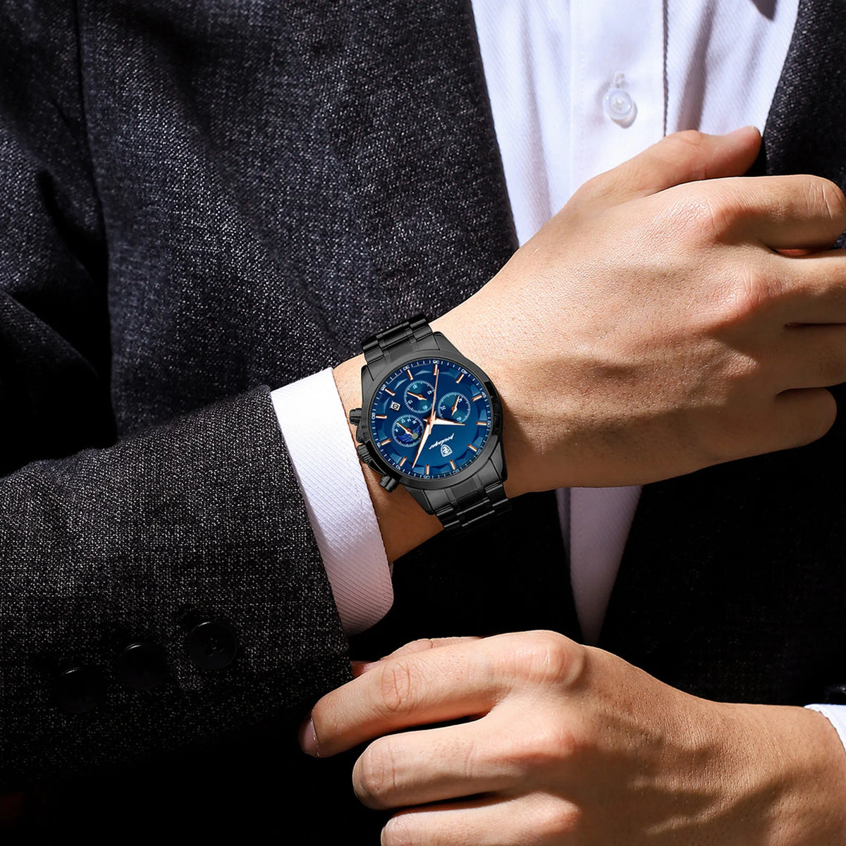 Poedagar 928 High Quality Men Watch Moon Phase Chronograph Stainless Steel Quartz Watch for Men Wholesale Price Ready to Ship