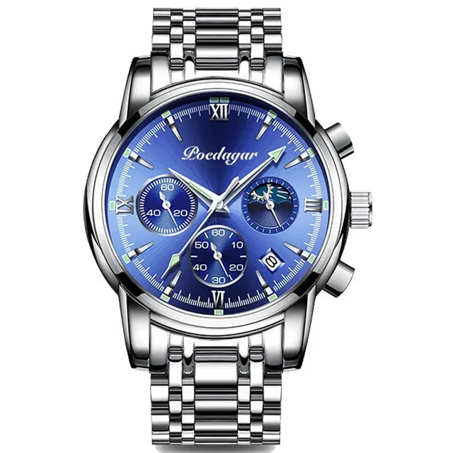 Poedaga Top High Quality Sport Watch for Men WaterproofStainless Steel Fashion Men Wrist Luminous Date Quartz Watches