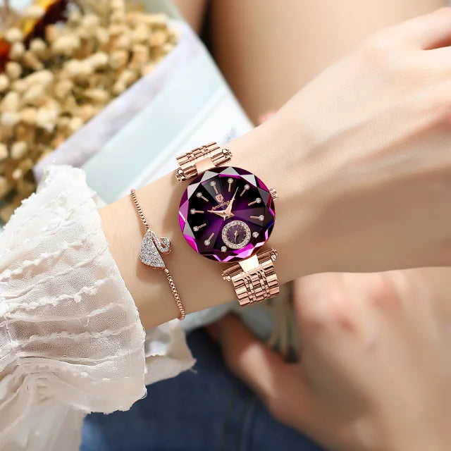 Poedagar Watch for Womens Luxury Diamond Quartz Watches Rose Gold Stainless Steel Ladies Wristwatch Waterproof Watch Women Clock