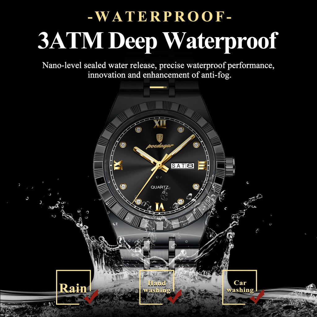 Poedagar 872 Luxury Men's Watch Business Week Date Waterproof Luminous Quartz Montre Stainless Steel Casual Wristwatch for Men