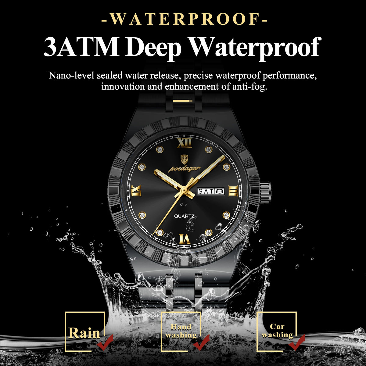 Poedagar 872 Luxury Men's Watch Business Week Date Waterproof Luminous Quartz Montre Stainless Steel Casual Wristwatch for Men