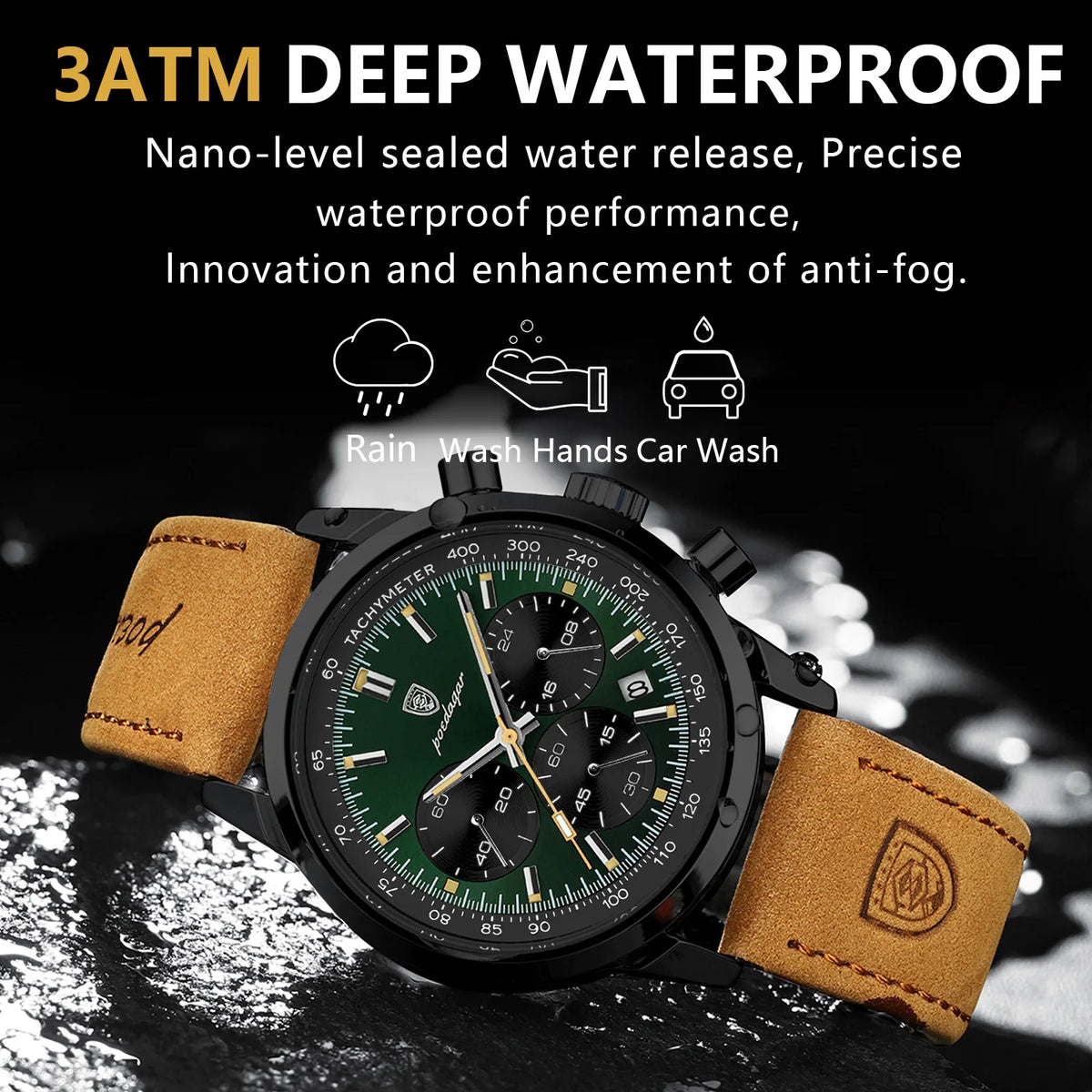 Poedagar 921 Luxury Men's Watch Chronograph Leather Strap Reloj Waterproof Luminous Fashion Sports Quartz Watches for Men