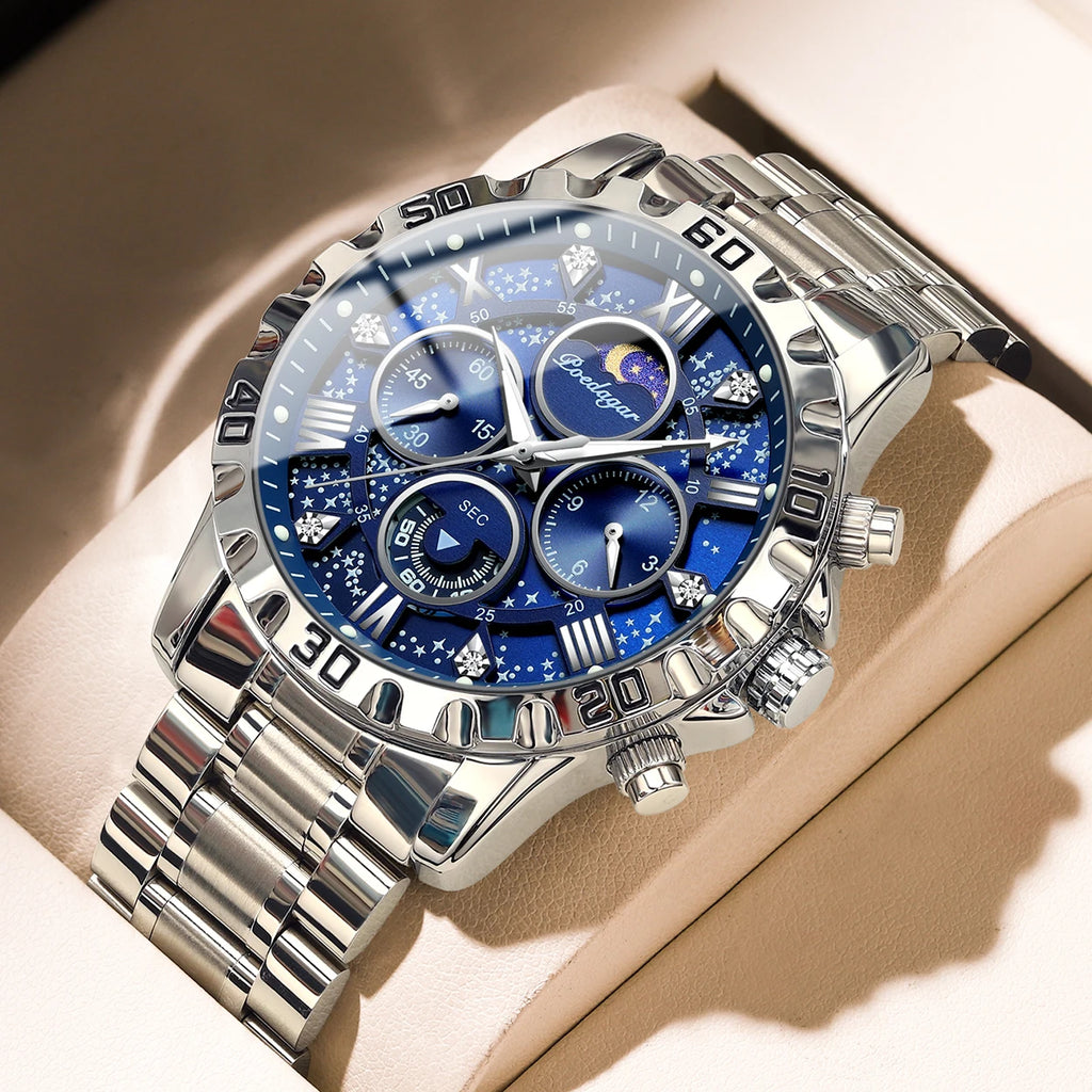 Poedagar Hot Sale Wristwatch Stainless Steel Chronograph Men Quartz Watch Waterproof Luminous Watch for Men