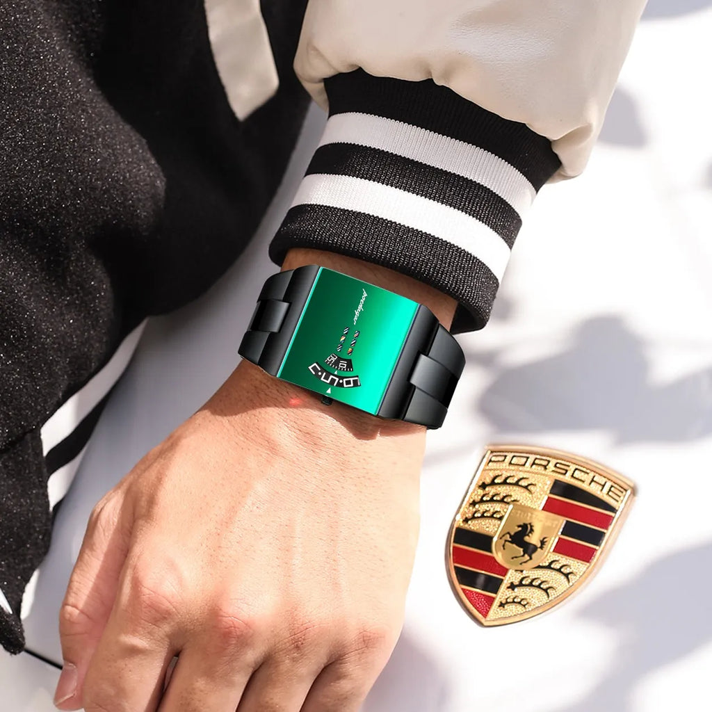 Poedagar 857 Luxury Men Watch Unique Green Mirror Dial Quartz Watch Stainless Steel Waterproof Relojes Hombre Wristwatch for Men