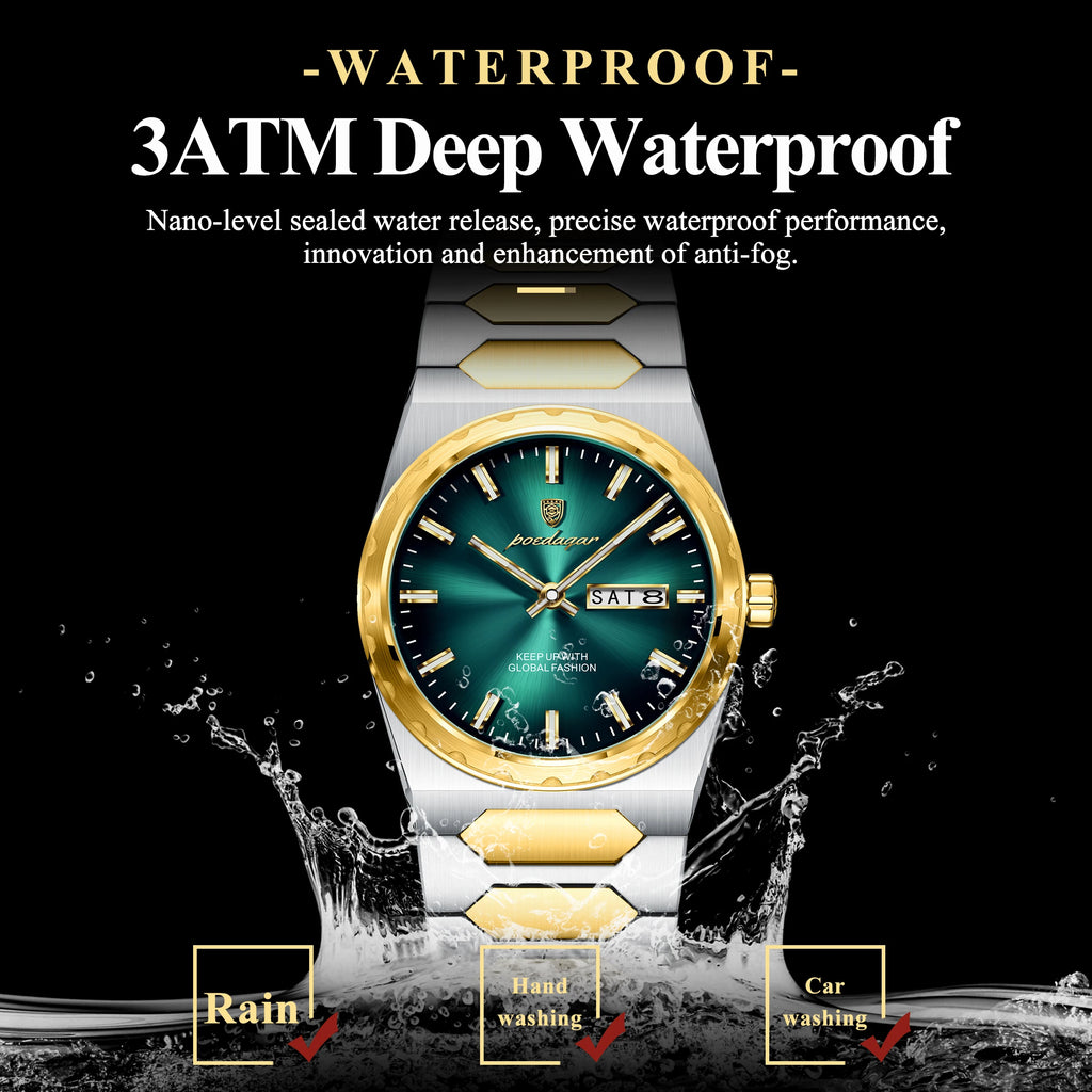 POEDAGAR 847 Classic Men Watch Stainless Steel Bracelet Dress Quartz Watches Date Waterproof Luminous Wristwatch Montre Reloj