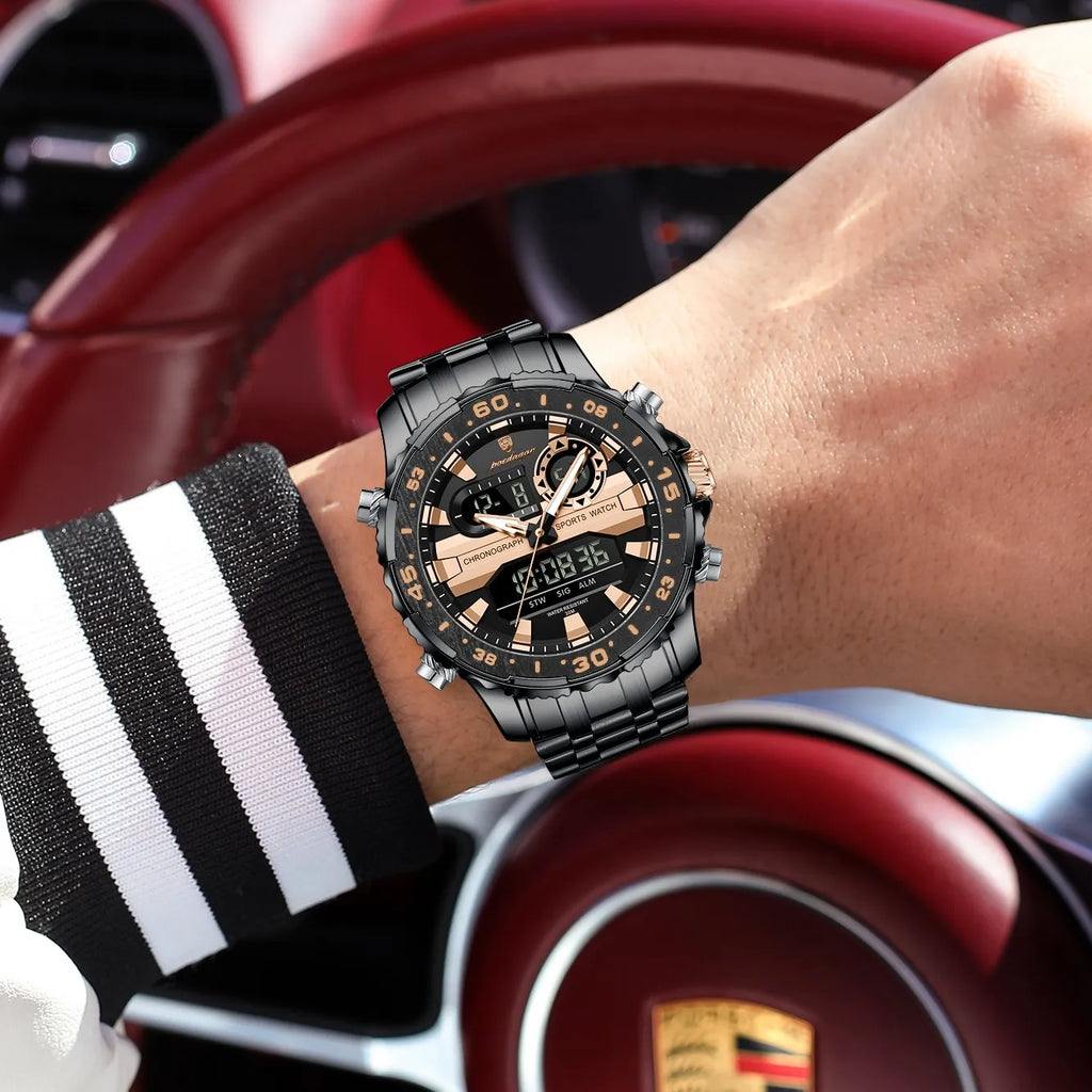 Poedagar E122 Men Watch LED Display Digital Chronograph Stainless Steel Alarm Luminous 3ATM Waterproof Factory Direct Sale Reloj