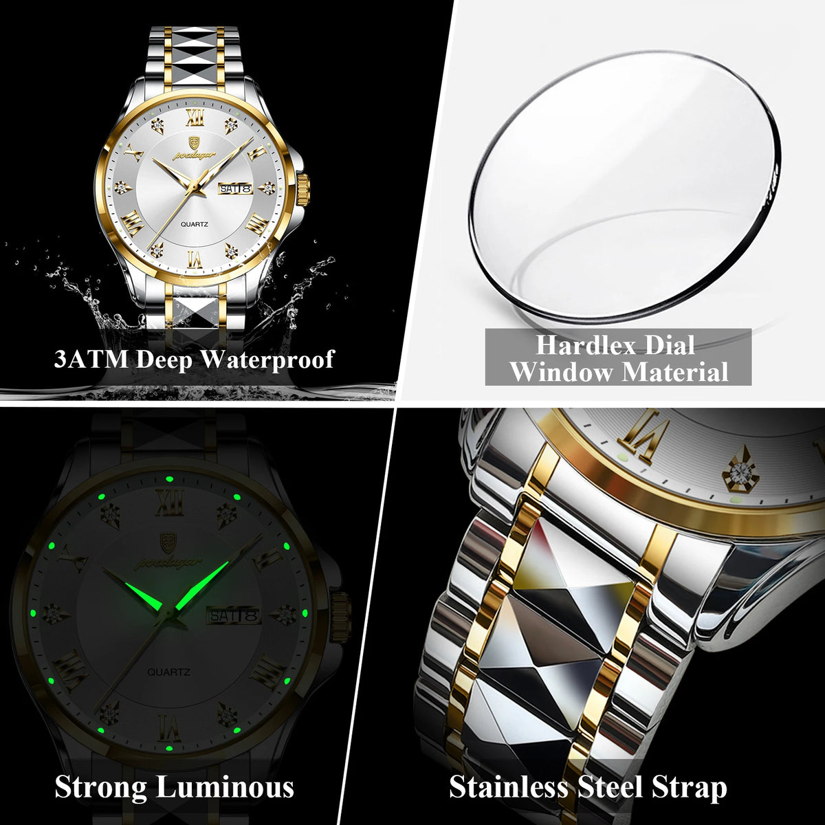 Poedagar 883 Men's Quartz Watches High Quality Relojes Stainless Steel Original Watch Waterproof Luminous Wristwatch for Men