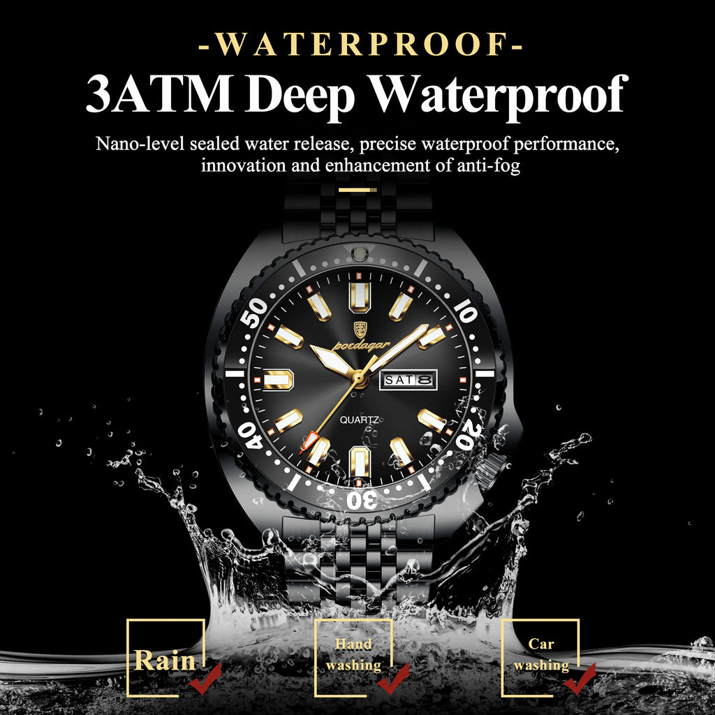 Poedagar 682 Luxury Men Watch Rotating Bezel Date Day Stainless Steel Quartz Wristwatch Business Sport Waterproof in Stock Reloj