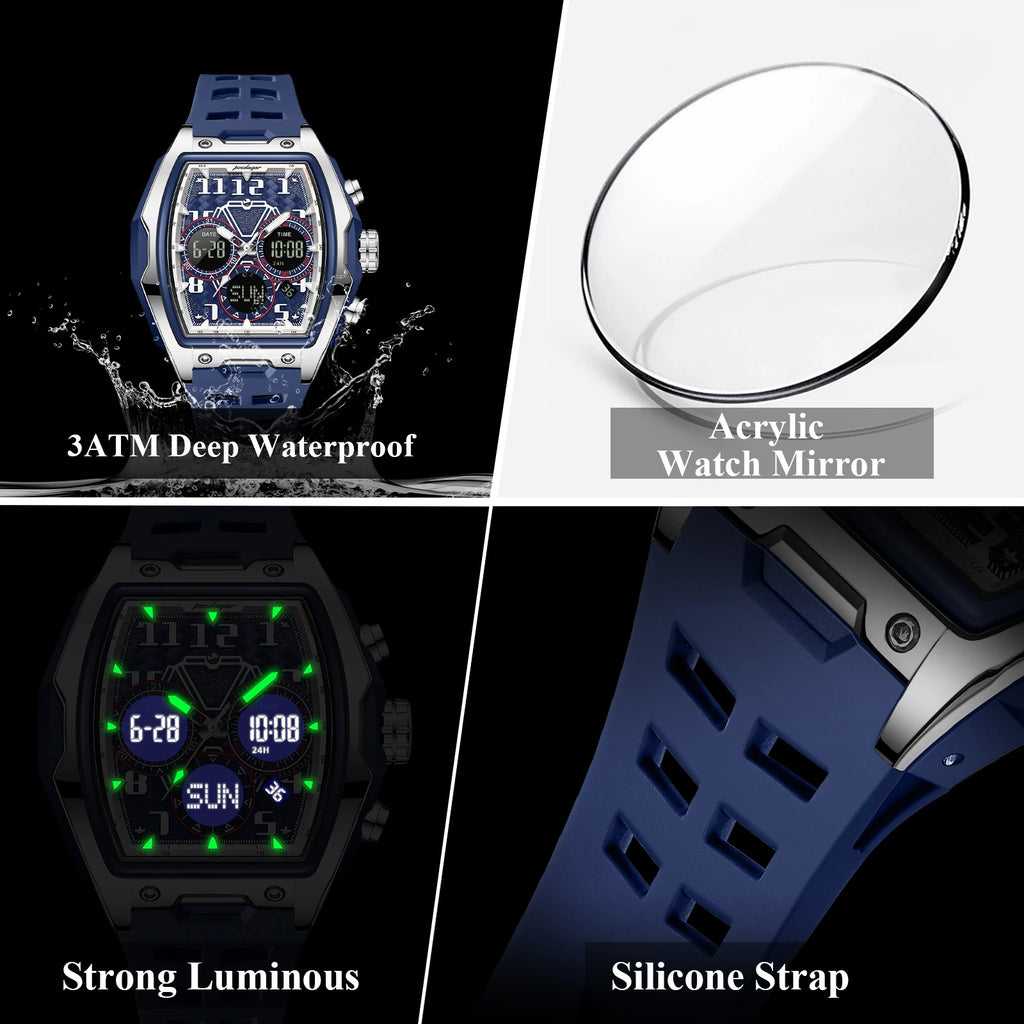 Poedagar 636 Men's Watch Sport Analog-Digital Quartz Watches Dual Display Silicone Strap Montre Water Resistant Luminous Watch