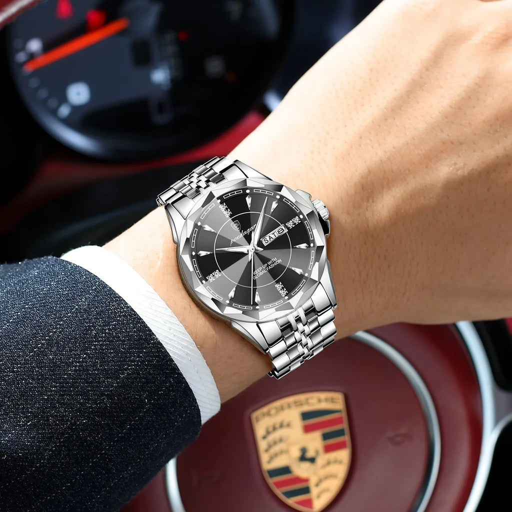 Poedagar 674 Luxury Men's Watches Business Stainless Steel Quartz Watch Waterproof Luminous Calendar Reloj Wristwatch for Men