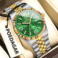 Poedagar 839 Men's Luxury Business Watch Fluted Bezel 2-Tone Green Honeycomb Dial Quartz Luminous Date 3ATM Waterproof Wholesale