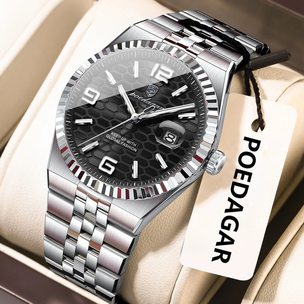 Poedagar 839 Luxury Men Watch Classic Honeycomb Dial Quartz Luminous Date 3ATM Waterproof Wristwatch Wholesale Ready to Ship