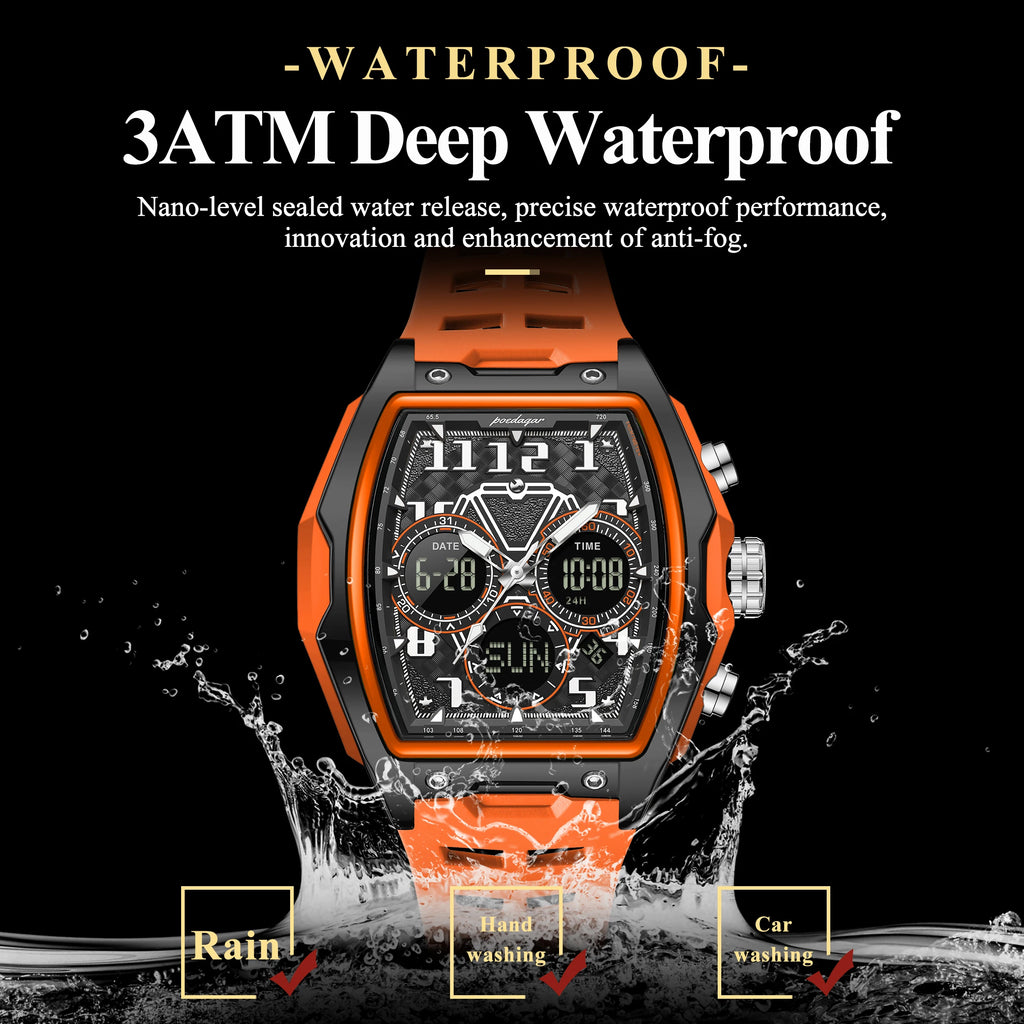 Watch for Men Sport Poedagar 636 Date Week Analog-Digital Quartz Watches Silicone Strap Montre Luminous Waterproof Men's Watch