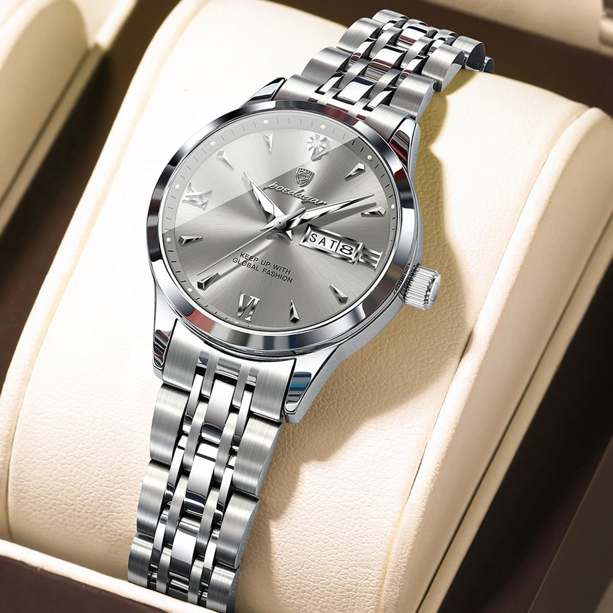 Poedagar 504 Fashion 3ATM Waterproof Luminous Hands Lady Watch Alloy Case Stainless Steel Bracelet Watch for Women
