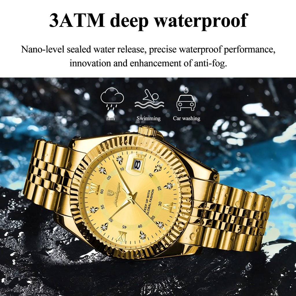 Poedagar 910 Men Luxury Diamond Quartz Watch Sport 3BAR Waterproof Luminous Calendar Stainless Steel Bulk Factory Wholesale