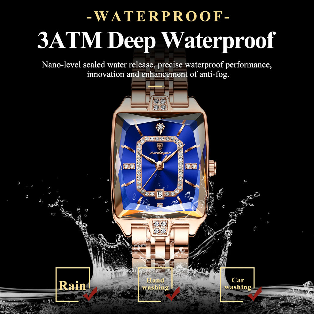 Poedagar 785 Elegant Women Watches Waterproof Date Ladies Watch Stainless Steel Rectangle Business Quartz Watch for Women