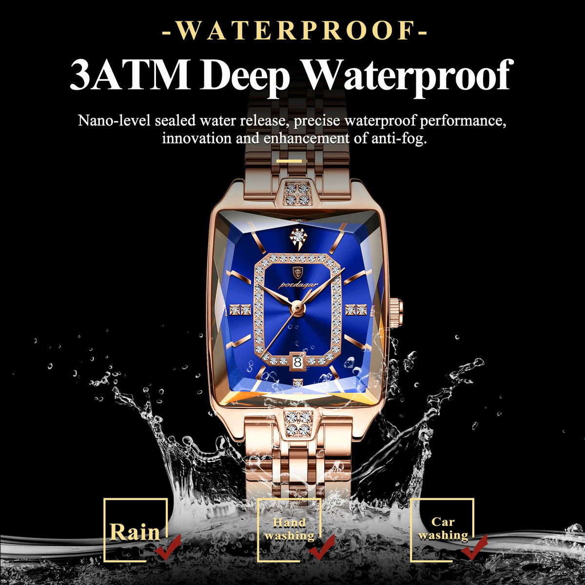 Poedagar 785 Elegant Women Watches Waterproof Date Ladies Watch Stainless Steel Rectangle Business Quartz Watch for Women