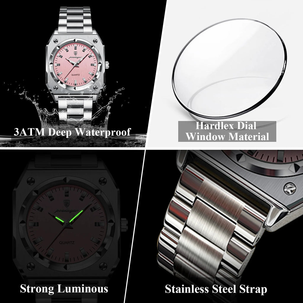 Poedagar 788 Luxury Women's Watch Elegant Waterproof Luminous Exquisite Dress Wristwatch Stainless Steel Quartz Watch for Men