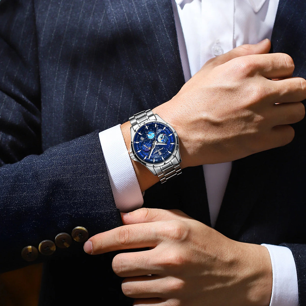 Poedagar Fashion Star Dial Watch for Men Luxury Stainless Steel Watch Wrist Waterproof Luminous Date Quartz Watches