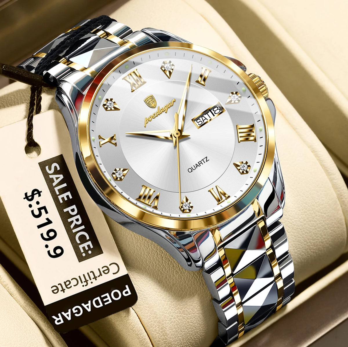 Poedagar 883 Luxury Men's Watch High Quality Two-Tone Luminous Quartz Watches Montre Waterproof Stainless Steel Watch for Men