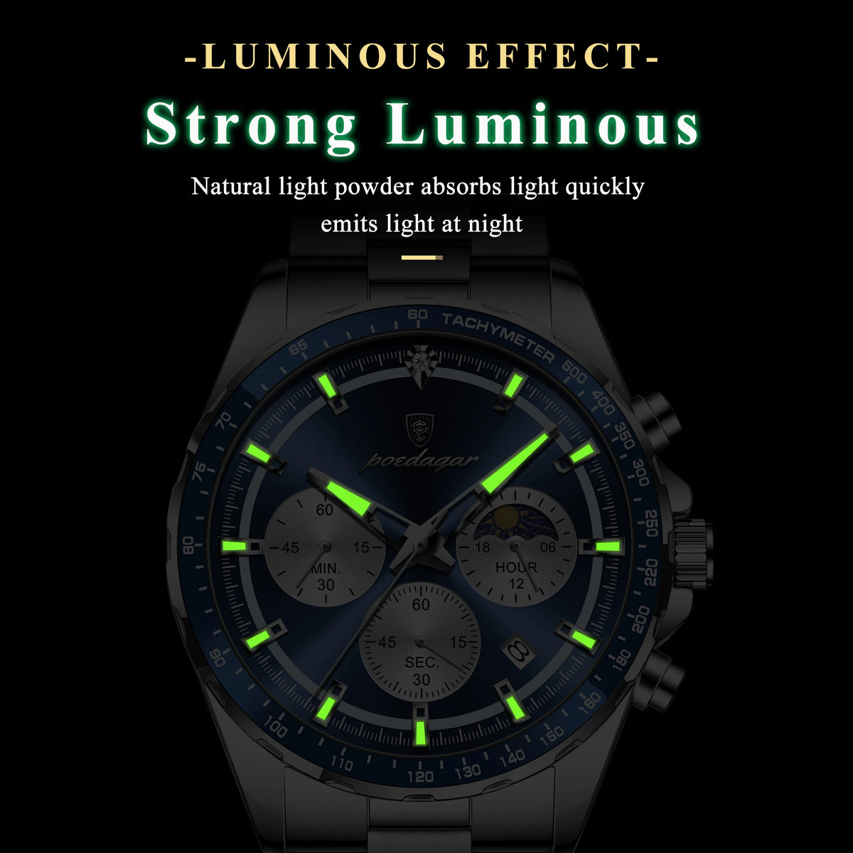 Poedagar 879 Original Men Reloj Waterproof Luminous Chronograph Quartz Men's Watches Luxury Stainless Steel Watch for Men