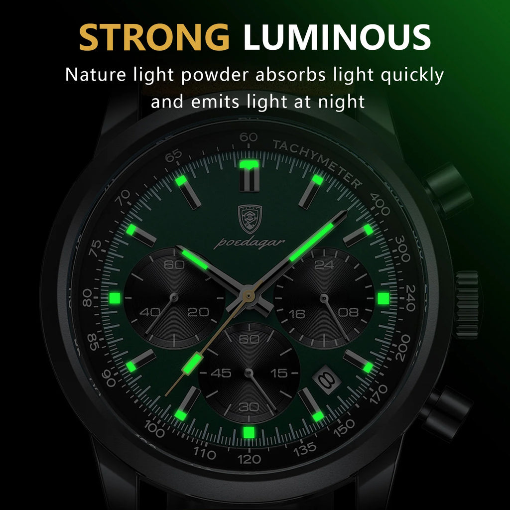 Poedagar 921 Luxury Men's Watch Chronograph Leather Strap Reloj Waterproof Luminous Fashion Sports Quartz Watches for Men