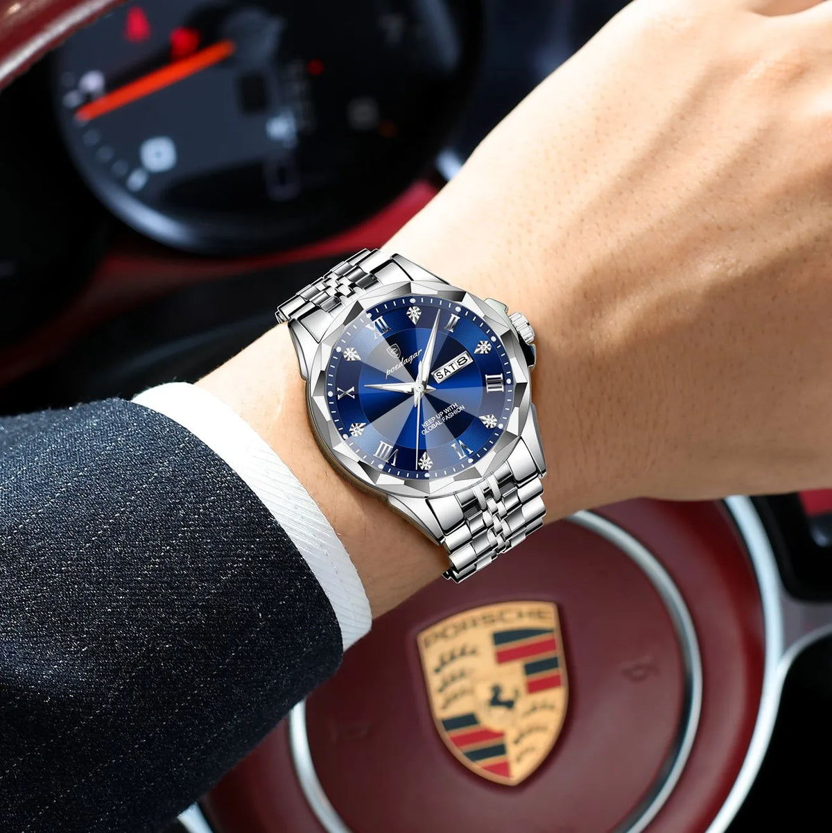 Poedagar 698 Men Quartz Watches Luxury Business Stainless Steel Strap Wrist Watch Calendar Luminous Waterproof Watch for Men