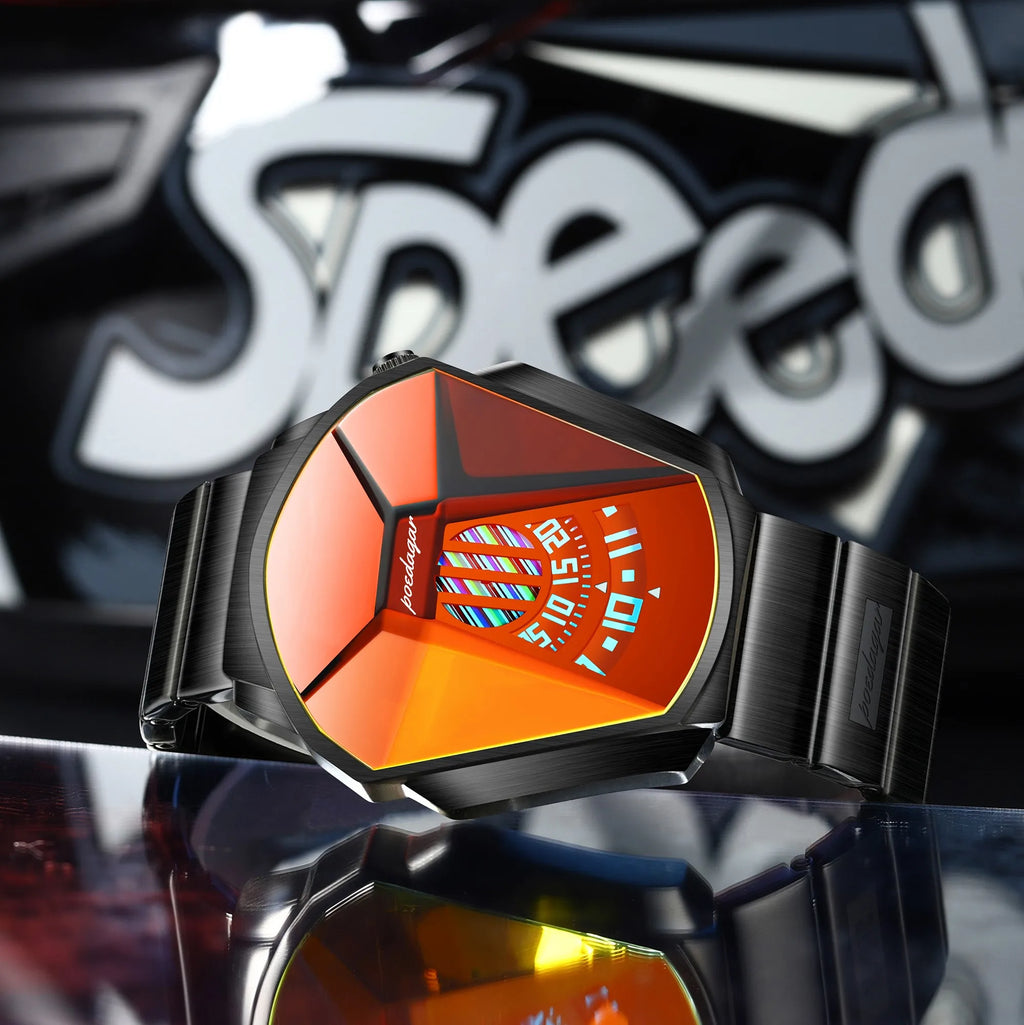 Poedagar 621 Men's Watch Tonneau Case Large Rotating Analog Dial Stainless Steel Band Quartz Wristwatch Reloj Hombre Luxury
