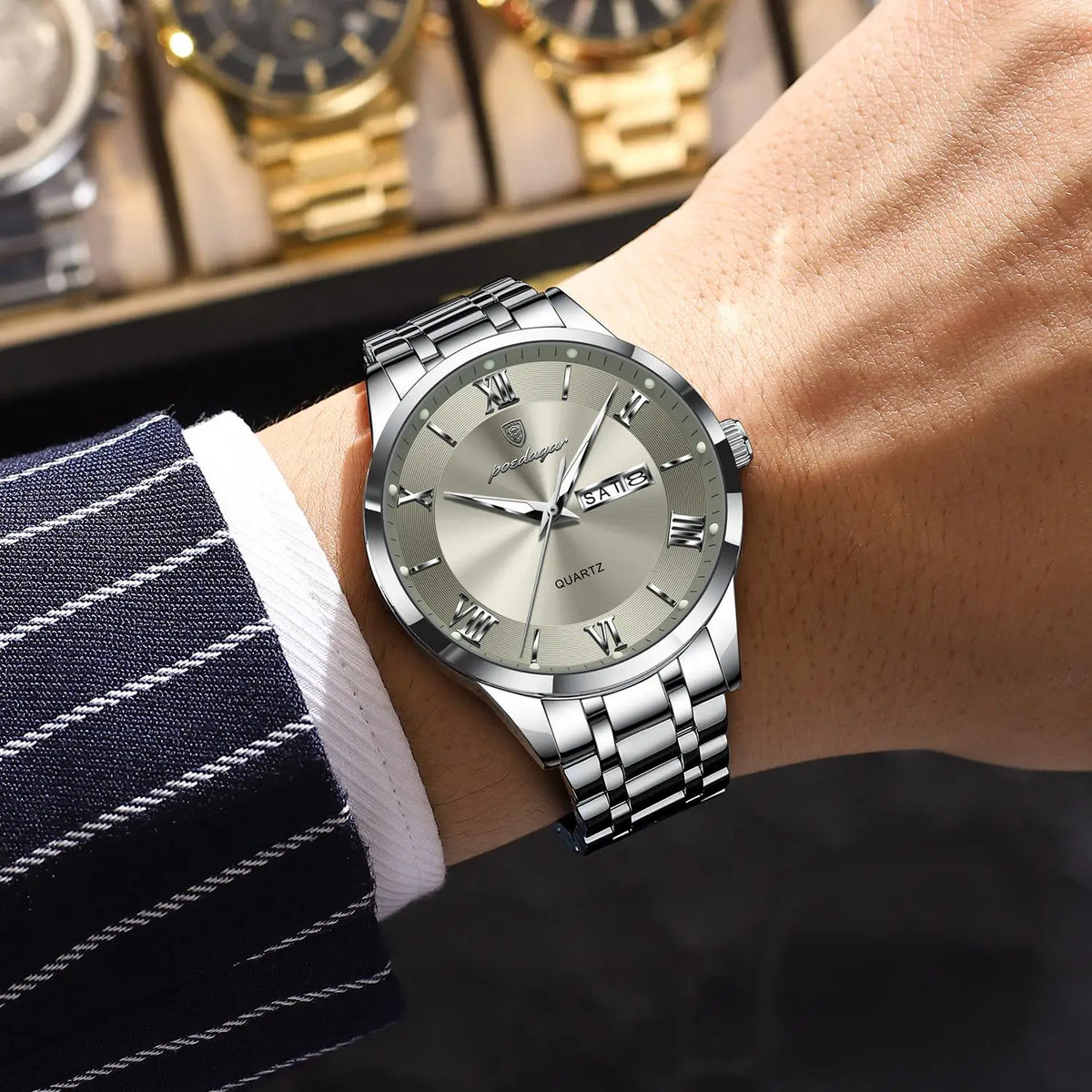 Poedagar 978 Luxury Quartz Watches Stainless Steel Bracelet Watch for Men Luminous Waterproof Mens Watch