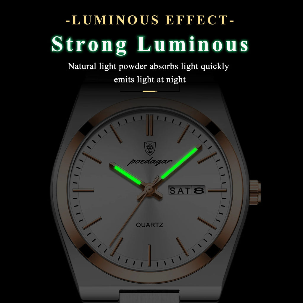 Poedagar 930 Luxury Mens Watch Hot Sale Stainless Steel Bracelet Quartz Watches Reloj Hombre Waterproof Luminous Watch for Men