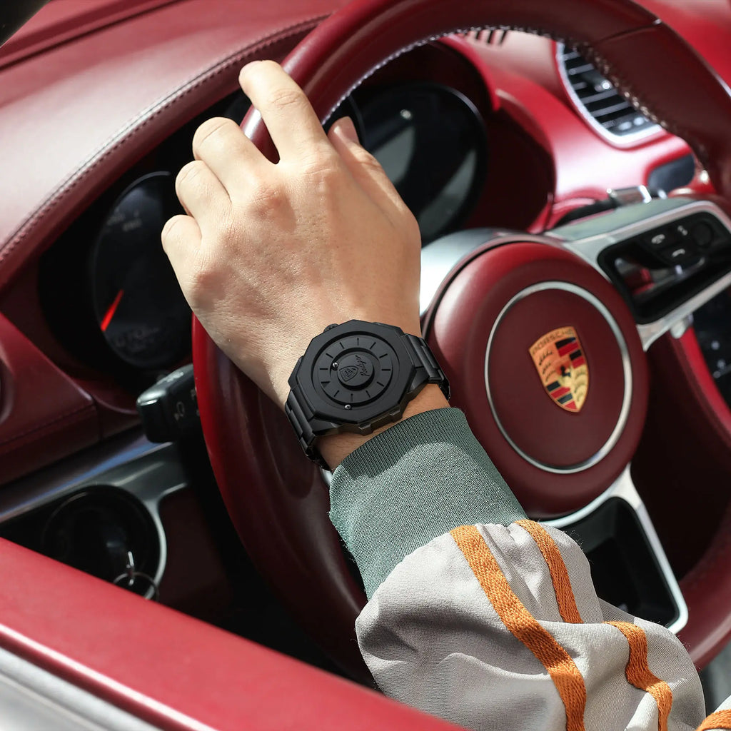 For 670 Black Magnetic Ball Rotating Waterproof Fashion Men Quartz Alloy Stainless Steel Bracelet Watch