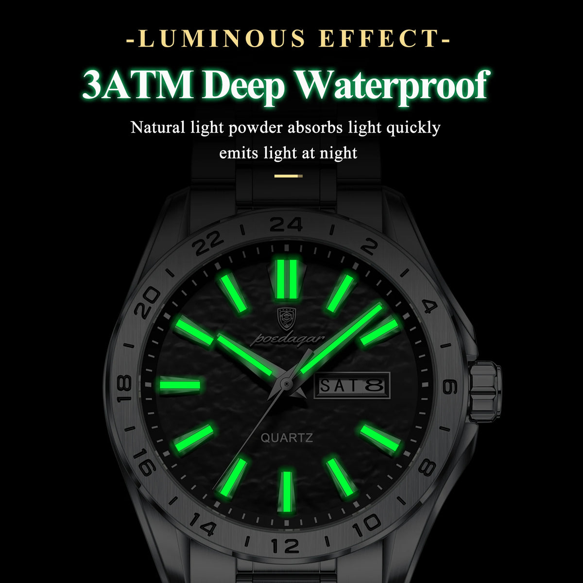 Poedagar 683 Men's Quartz Watch Luxury Formal Dual Calendar Waterproof Luminous Watch for Men Business Stainless Steel Strap