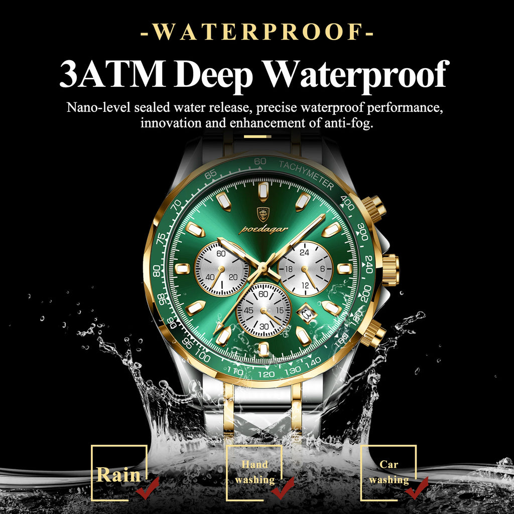 Poedagar 815 High Quality Men Watch Tachymeter Chronograph Montre Homme Stainless Steel Luminous Watch for Men Wholesale Price