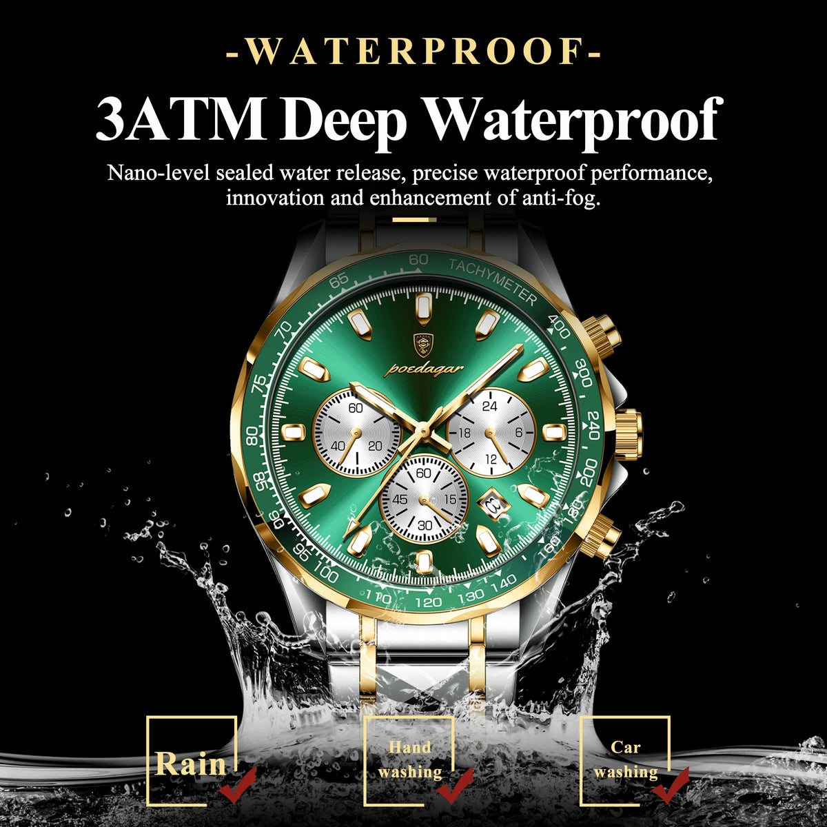 Poedagar 815 High Quality Men Watch Tachymeter Chronograph Montre Homme Stainless Steel Luminous Watch for Men Wholesale Price