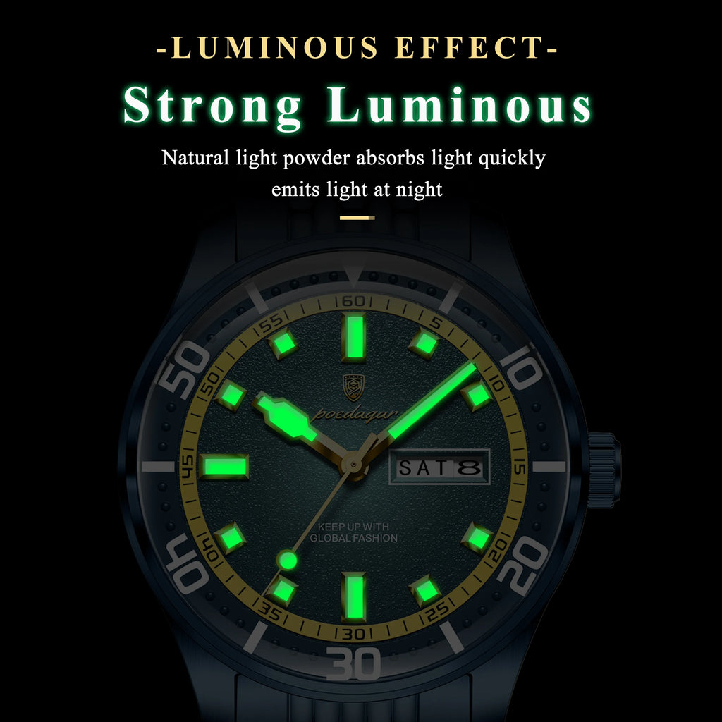 Poedagar 609 Men's Watch Stainless Steel Quartz Watches Montre Homme Date Luxury Fashion Waterproof Luminous Wristwatch for Men