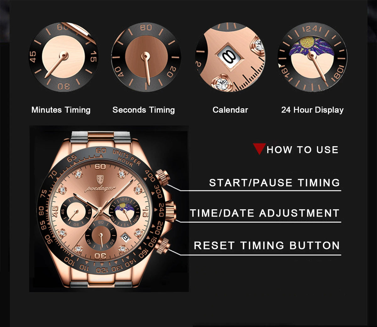 Poedagar Luxury Men Watch Chronograph Waterproof Luminous Date Quartz Watches Stainless Steel Ultra Watch for Men