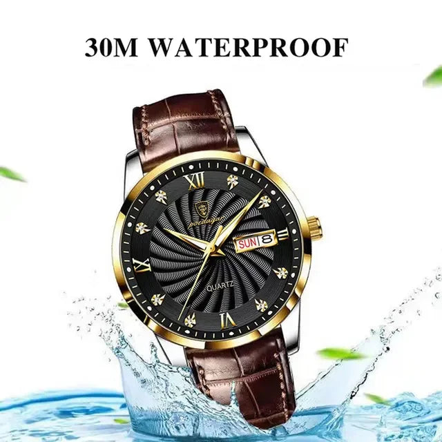 Poedagar Fashion Business Men Watches Wrist Leather Quartz Watches Waterproof Calendar Watch for Men Wholesale Relojes