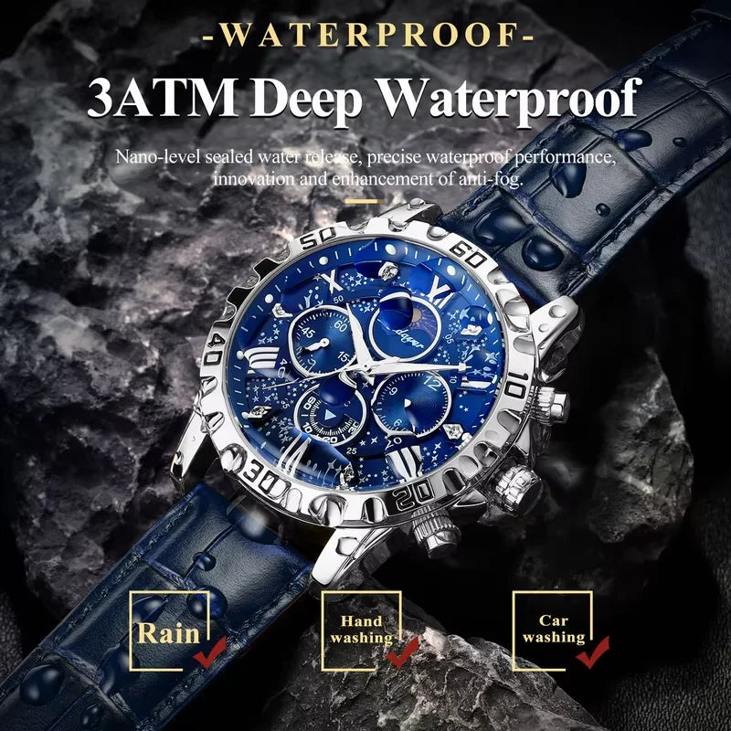 Poedagar High Quality Leather Luxury Mens Watch Waterproof Luminous Quartz Watches Chronograph Watch for Men