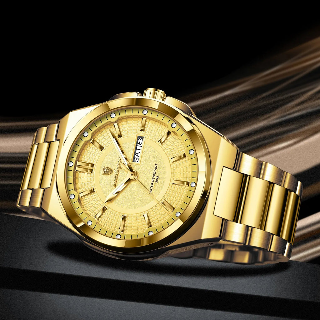 Poedagar 896 Luxury Mens Watch Full Gold Fashion Waterproof Luminous Stainless Steel Quartz Mens Gift Watch Montre Reloj Hombre