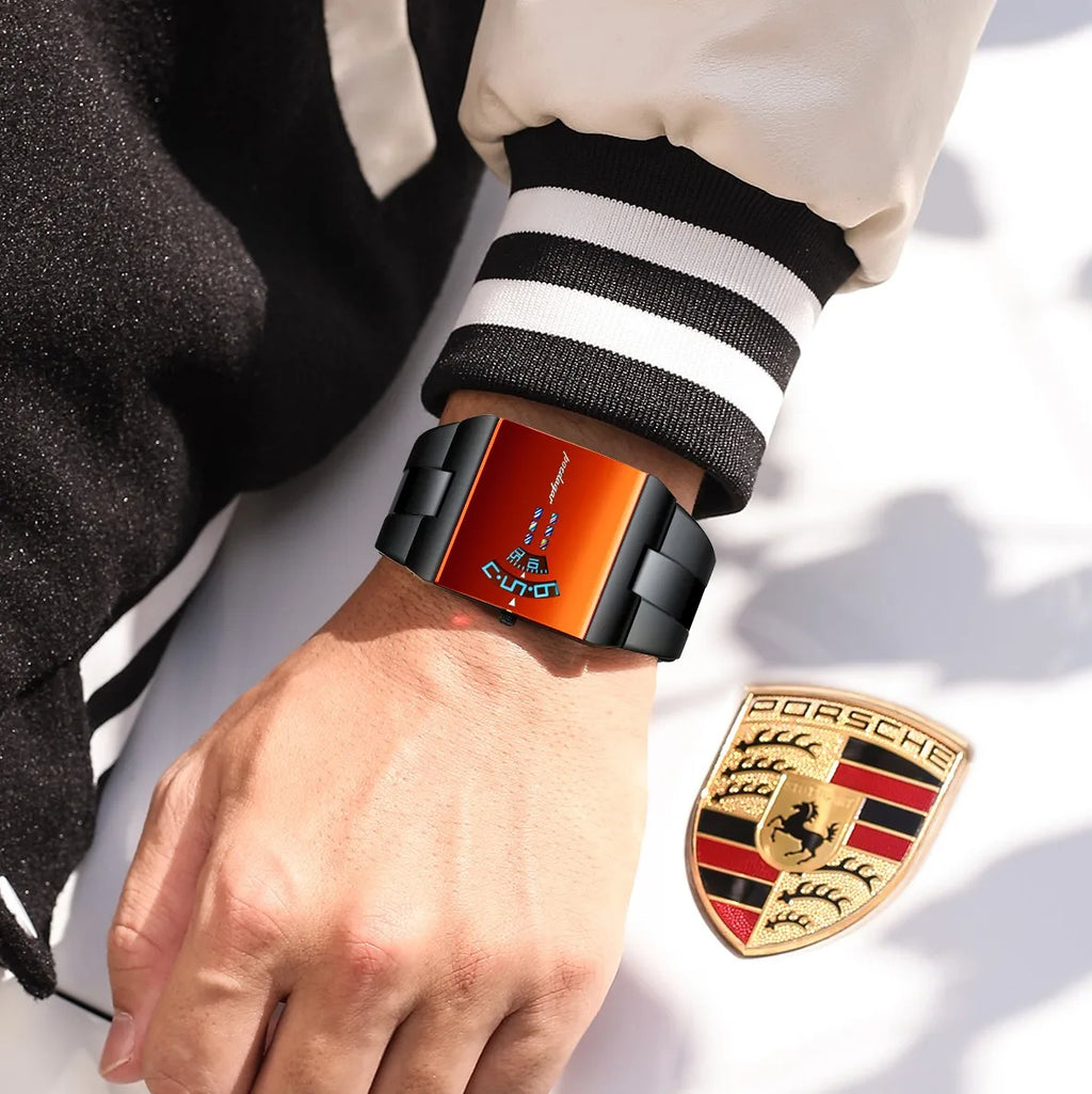 Poedagar 857 Luxury Men's Watch Unique Red Gradient Mirror Dial Wristwatch Stainless Steel Band Waterproof Montre Watch for Men