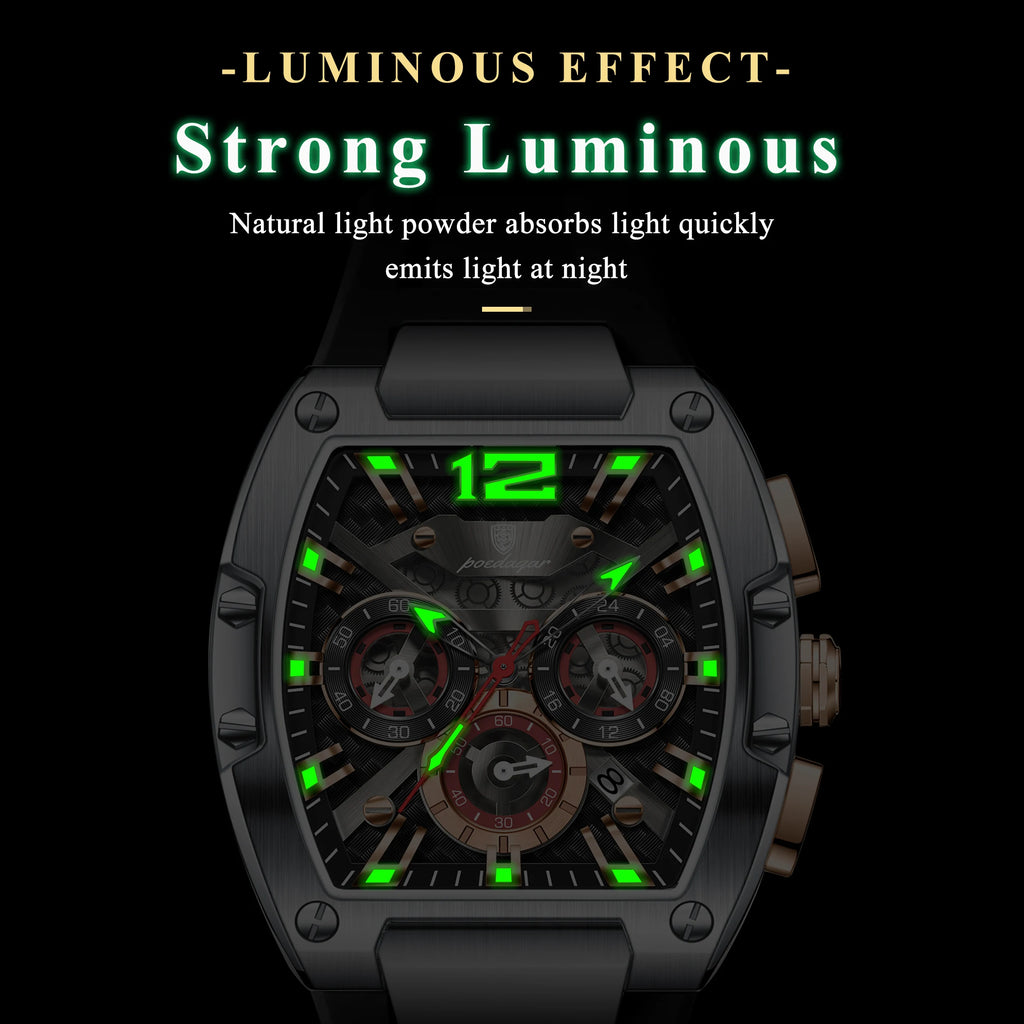 Mens Watch High Quality Poedagar 9051 Men Chronograph Quartz Watches Luminous Silicone Strap Waterproof Watch for Men