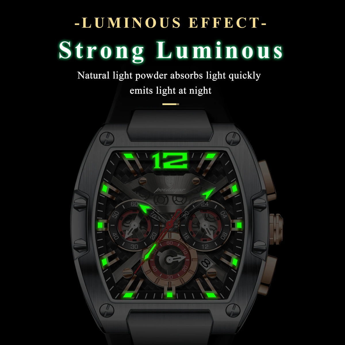 Mens Watch High Quality Poedagar 9051 Men Chronograph Quartz Watches Luminous Silicone Strap Waterproof Watch for Men